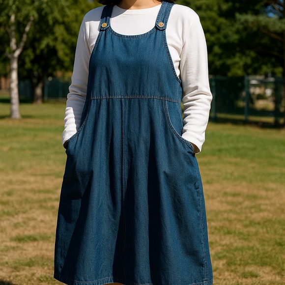 The Vermont Country Store Dresses & Skirts - The Vermont Country Store Denim Jumper Midi Dress Womens 2X Prairie CottageCore